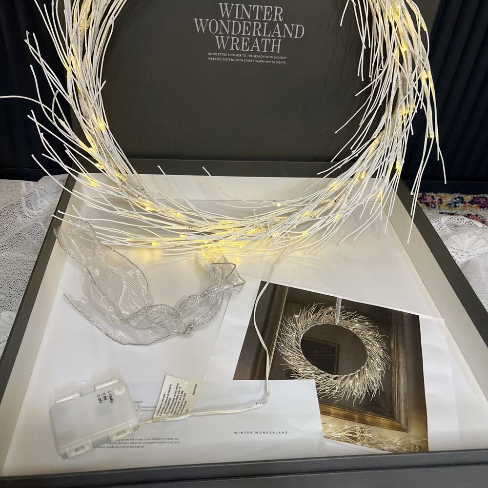 Restoration Hardware Winter Wonderland 24” Warm White Starry Lighted Wreath Box - Picture 2 of 16